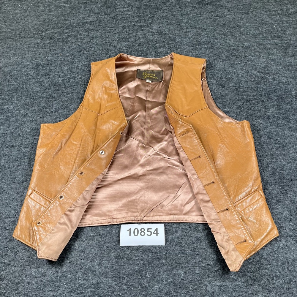 Tailored by David James Leather Vest Mens 46 Brown Lined Button Front Casual